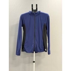 Reebok Men's Blue Black Zip Up Hooded‎ Athleisure Jacket Hoodie L Athletic